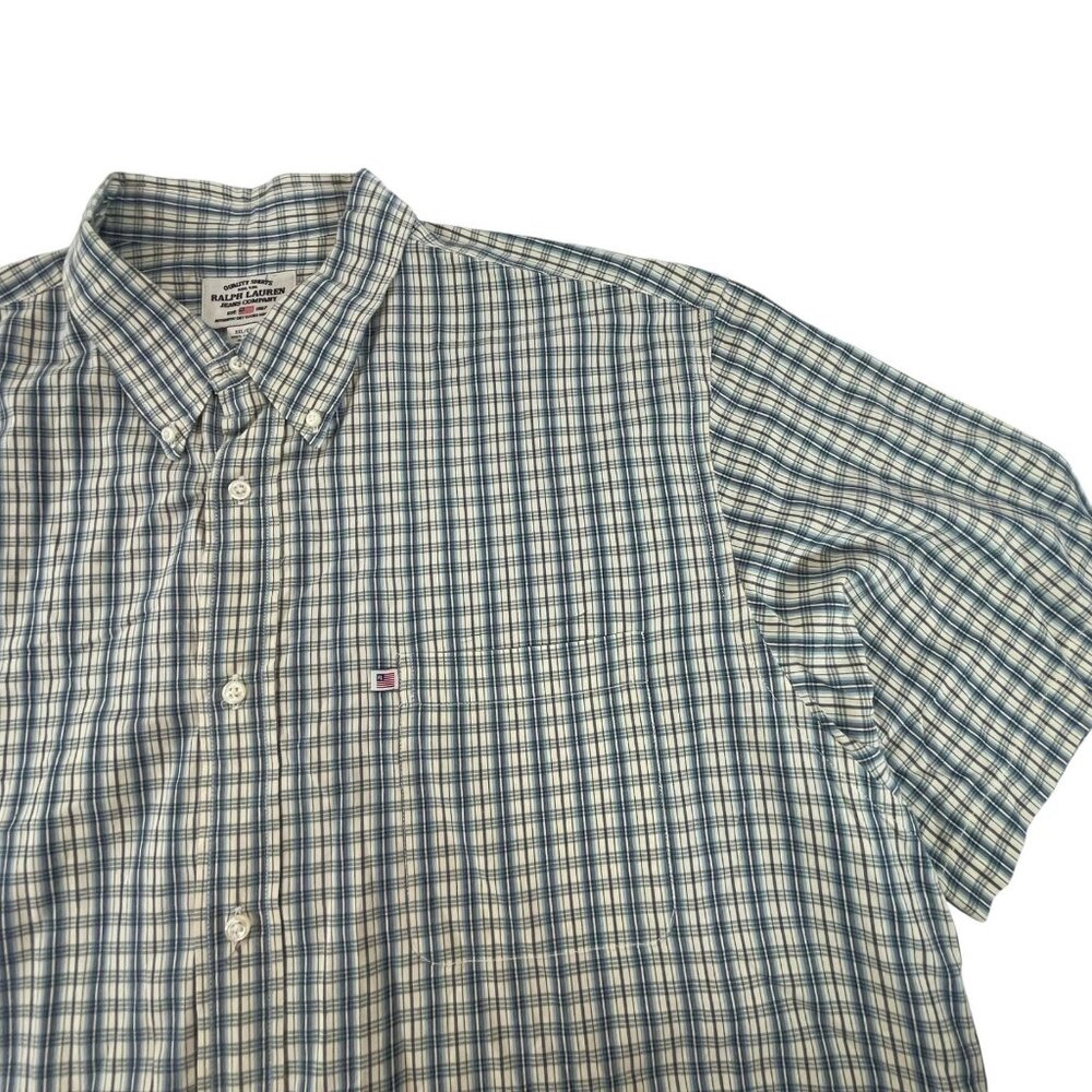 Ralph Lauren Button Shirt Mens 2XL Plaid Checks Short Sleeve Pocket